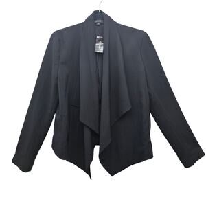 Express Blazer Jacket Women Medium Black Open Waterfall Cascading Minimalist NEW